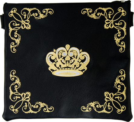 Prestige Leather Tallit & Tefillin Bag — Crown Design, Prestige Collection (160D-GO)