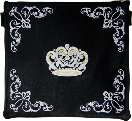 Prestige Leather Tallit & Tefillin Bag — Crown Design, Prestige Collection (160D-BK)