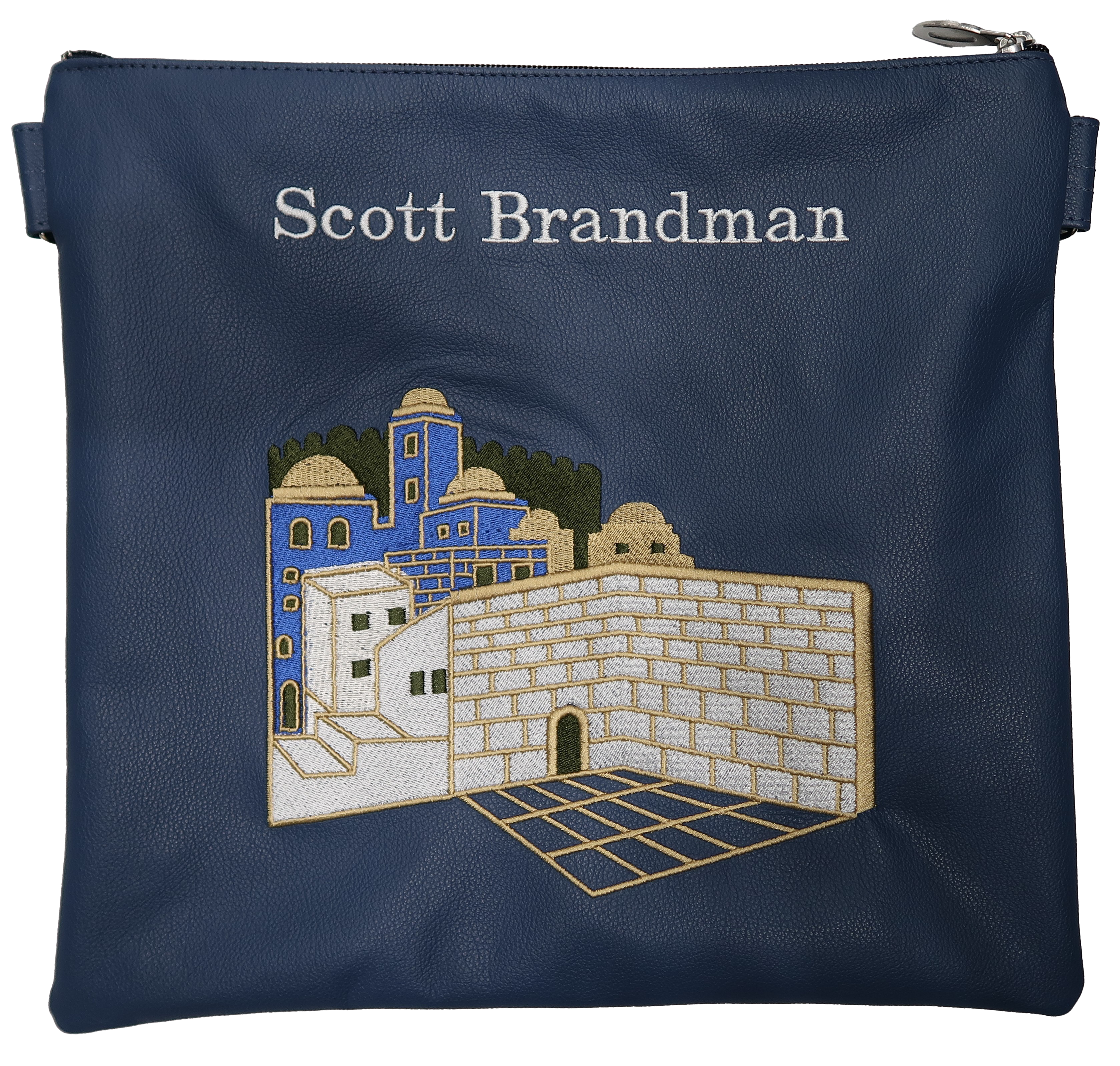Prestige Leather Tallit & Tefillin Bag — Jerusalem & Yerushalayim Design, Exclusive Collection (175G-LN)