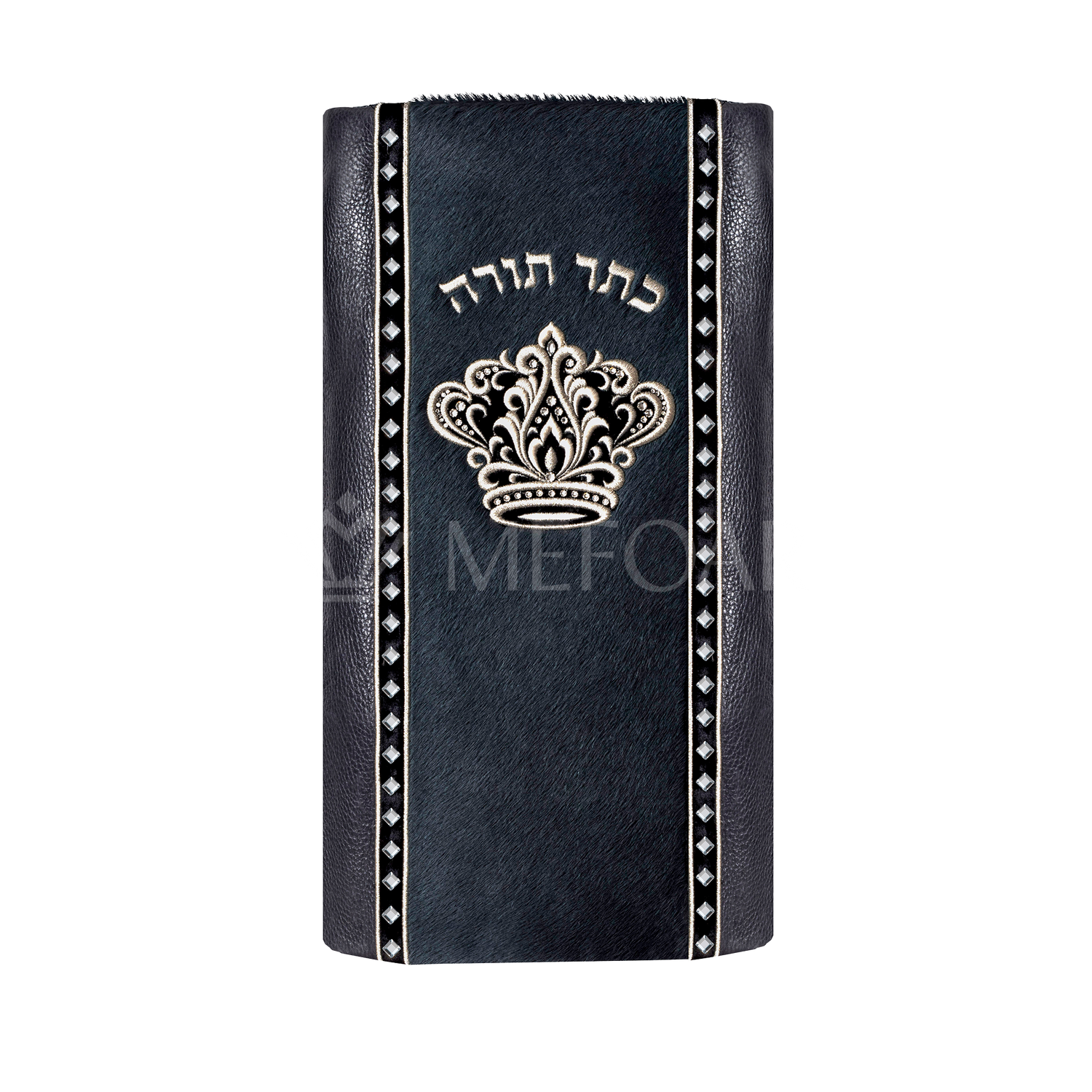 Leather and Fur Torah Mantle -style 348- Grey - Image 3