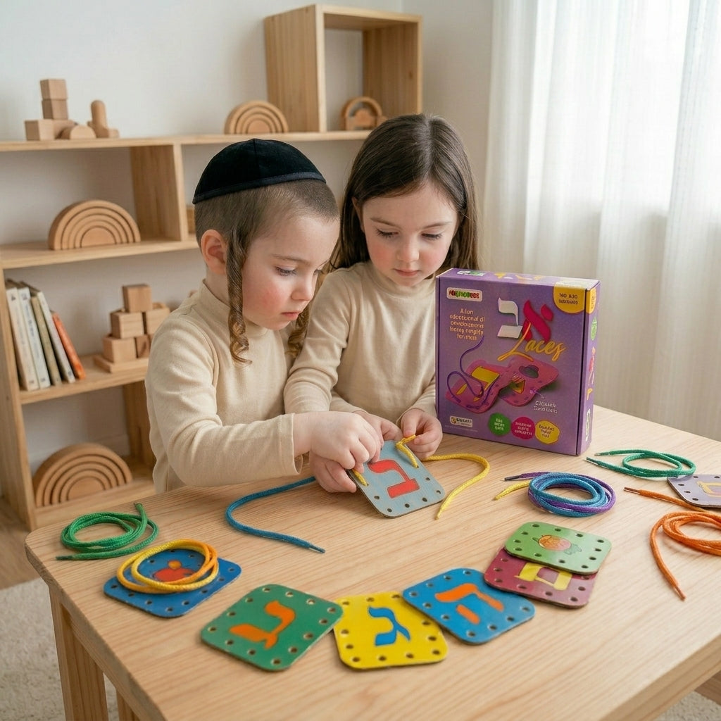 Alef Beis Lace Cards - Mitzvah Family Hebrew Lacing Activity Set — alphabet card, view 4 | Judaica Square Lakewood
