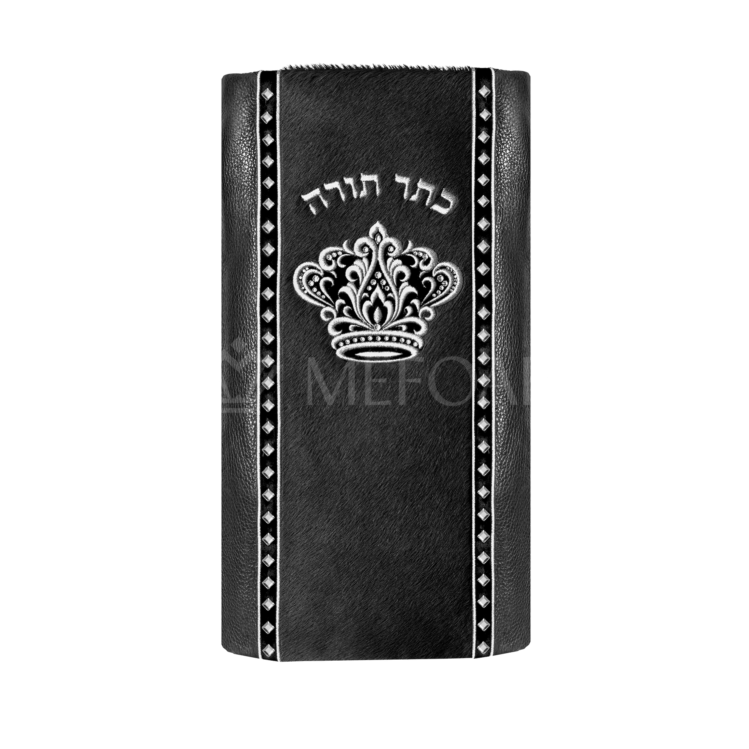 Leather and Fur Torah Mantle -style 348- Black - Image 2