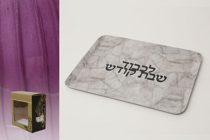Enamel Coated Challah Tray-Marble White  16"x11"(CP-190990)