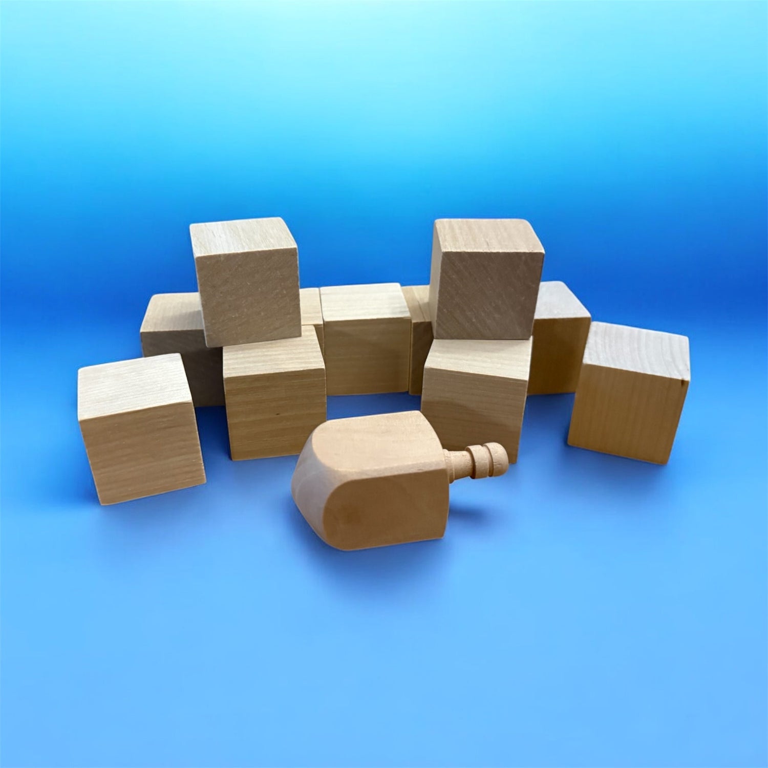 Block menorah kit — birch cubes, wooden dreidel, acrylic paints and aluminum candle cups | Judaica Square Lakewood (view 3)