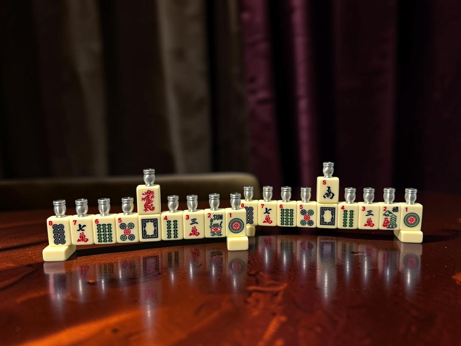Mah Jongg menorah — repurposed game tiles with numbered aluminum candle cups | Judaica Square Lakewood (view 26)
