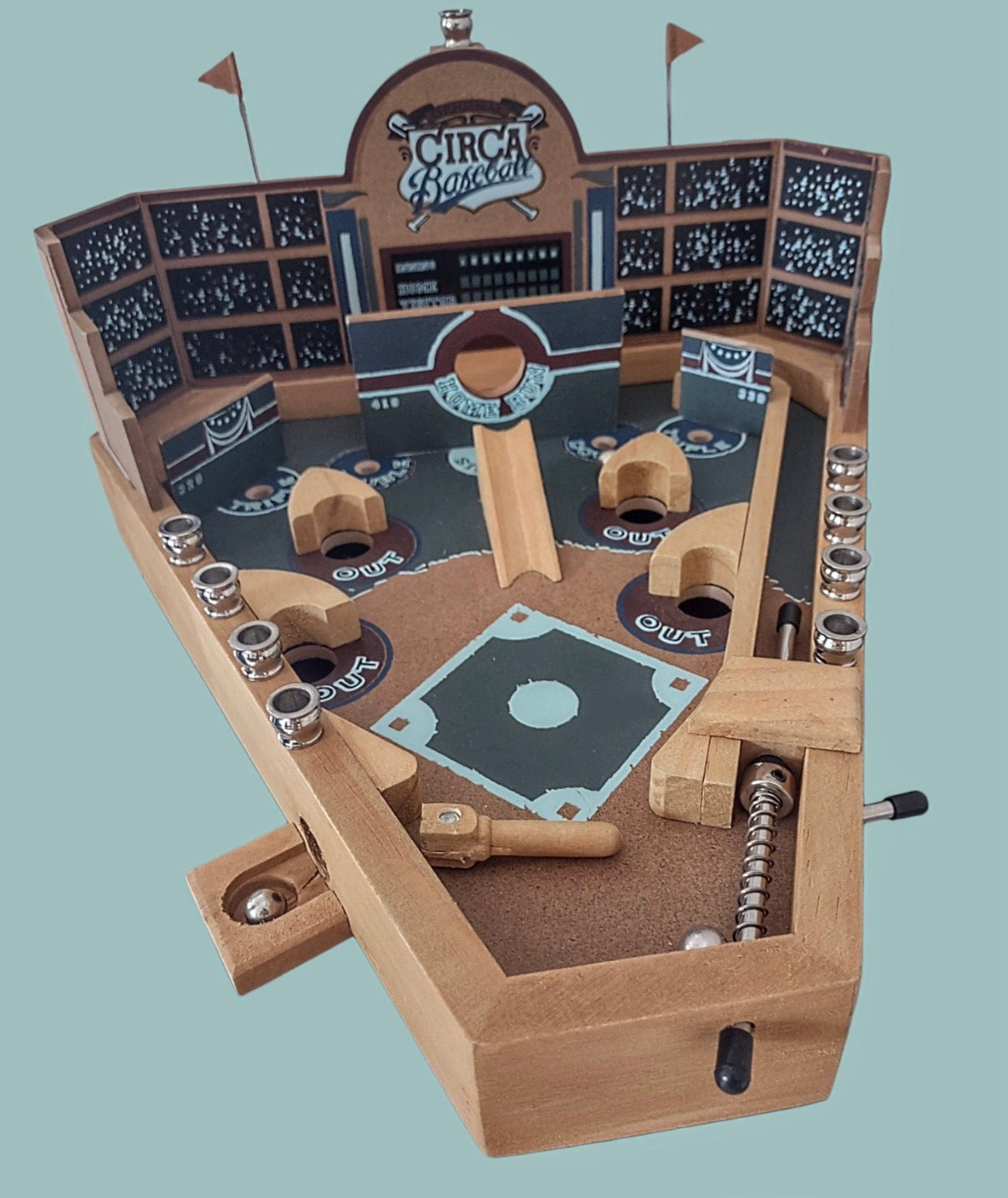 Pinball machine menorah — vintage game body with brass candle cups and silver marbles | Judaica Square Lakewood (view 5)