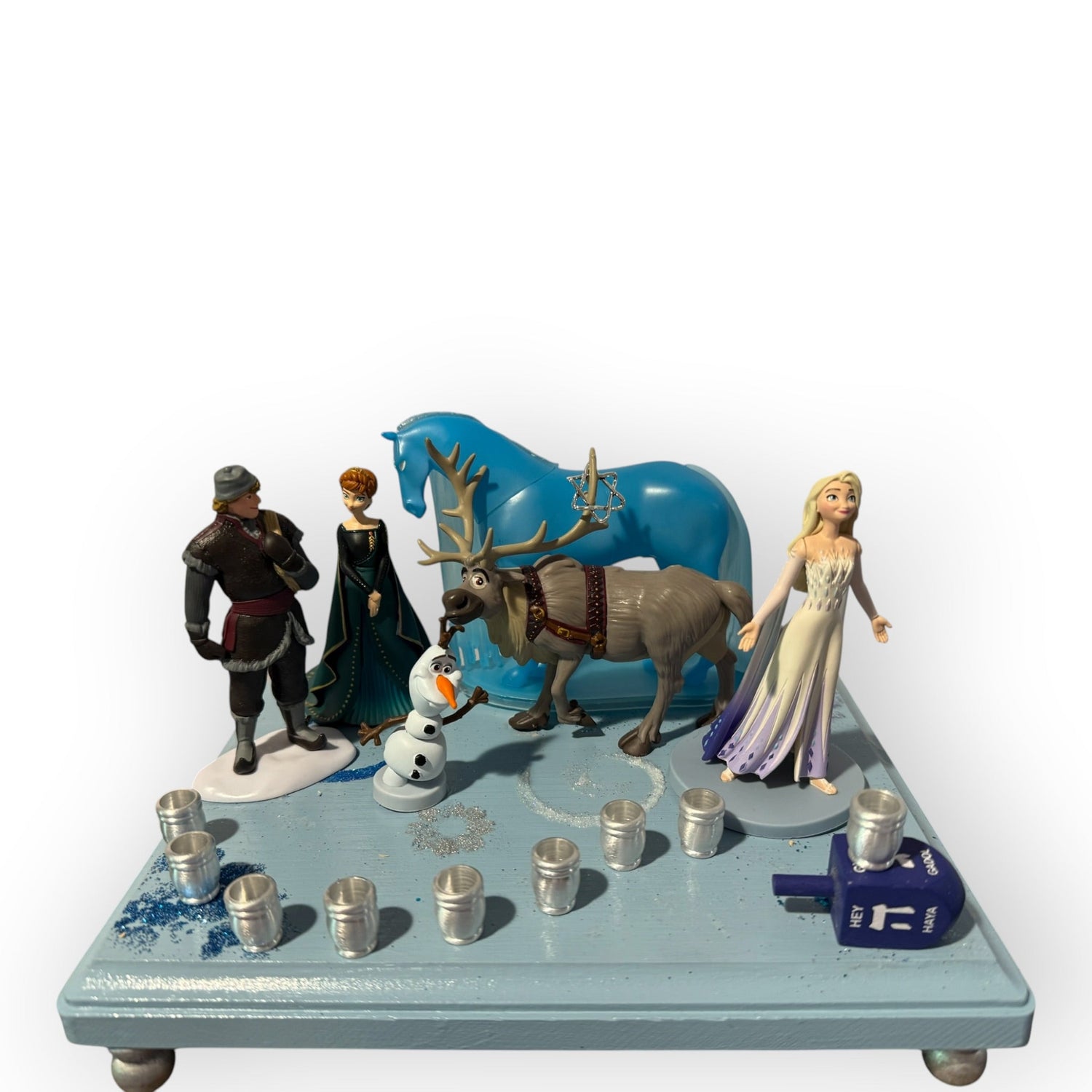 Frozen Menorah — Anna and Elsa figures with glitter dreidel shamash | Judaica Square Lakewood (view 15)
