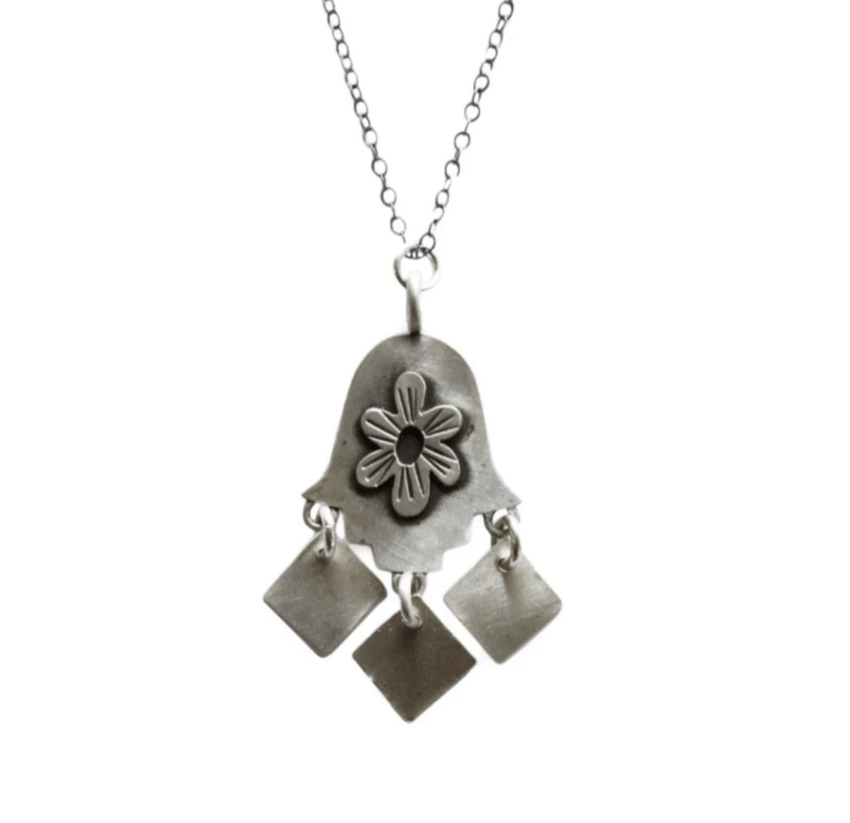 Folklorica hamsa necklace — sterling silver amulet with fringe | Judaica Square Lakewood (view 2)