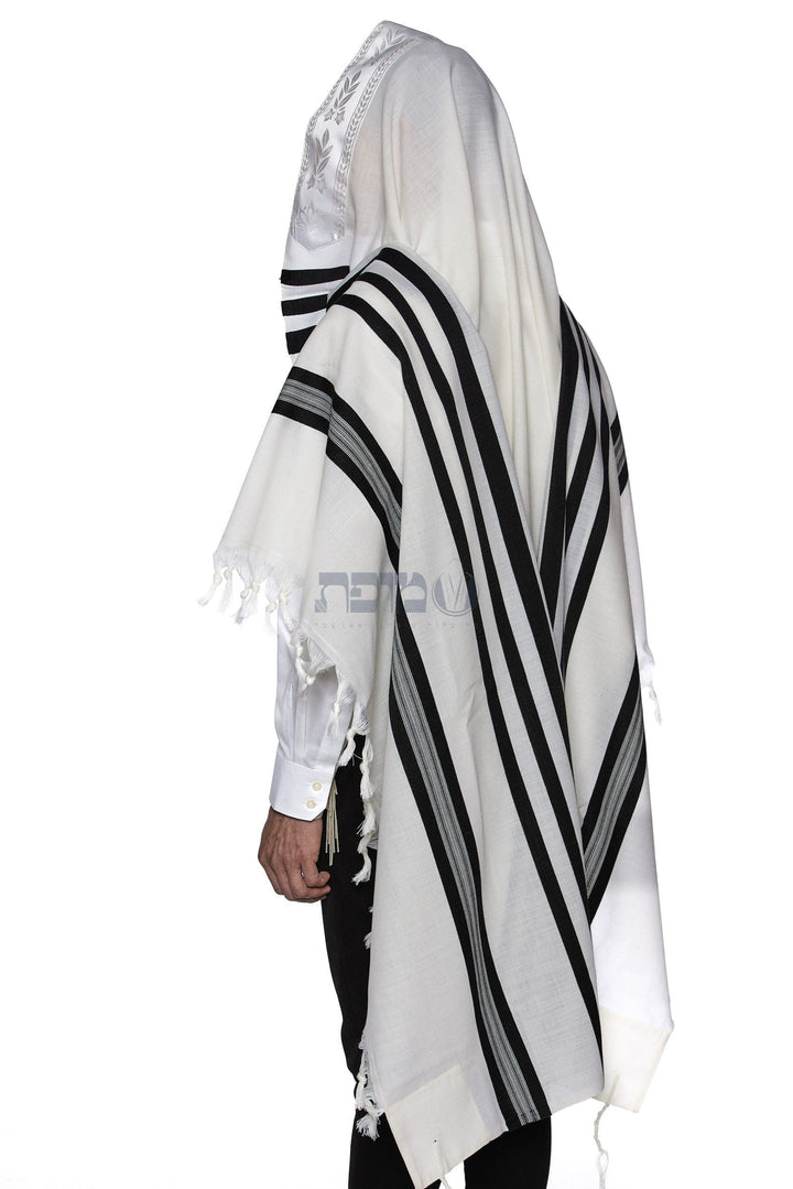 Mofet Wool Tallit - Modim/Clean Design Black Lines (TAL-WOM)