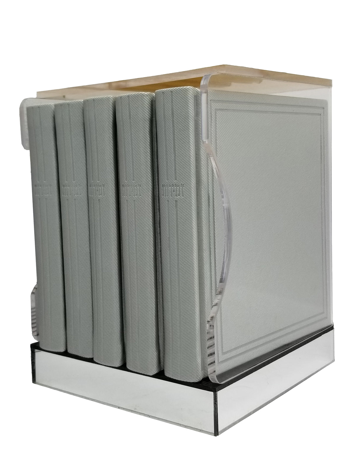 The yiddish zemiros set in lucite holder in Silver