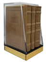 Front cover of the Lehavanah three-volume set, antique leather in Antique Border Parchment