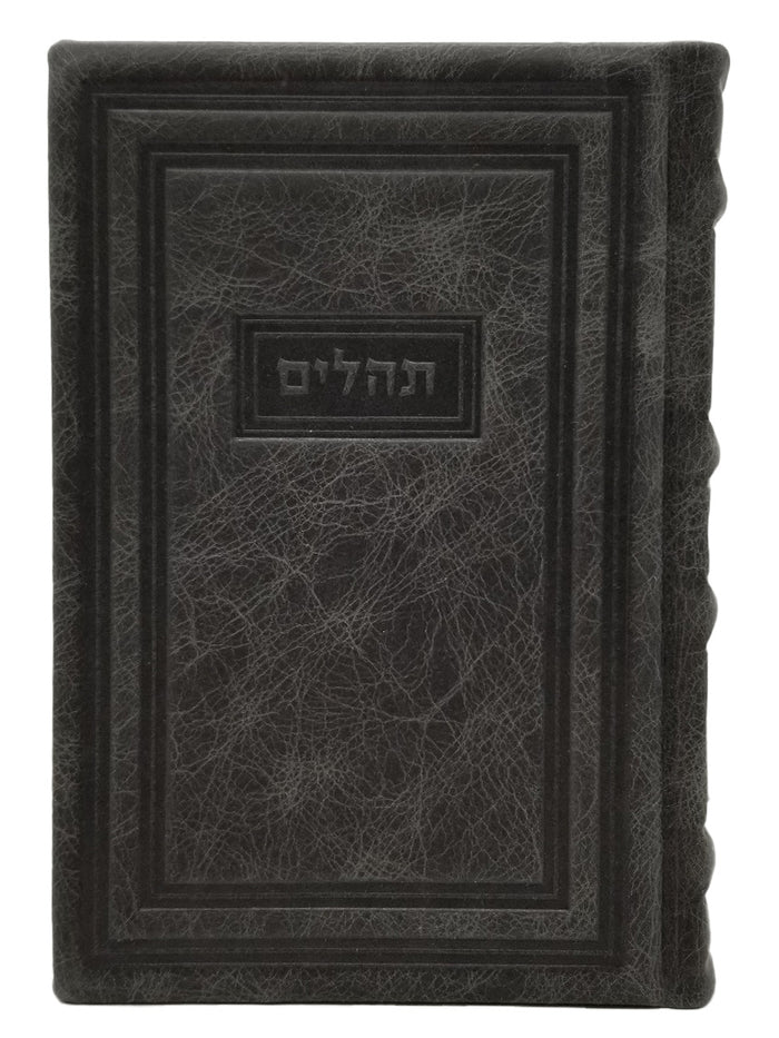 Front cover of the medium Tehillim Lehavanah, antique leather in Antique Border Light Marble Gray
