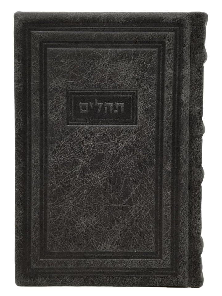 Front cover of the medium Tehillim Lehavanah, antique leather in Antique Border Light Marble Gray
