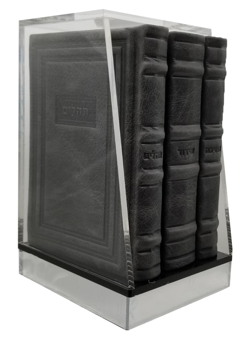 Another angle of the Lehavanah set, light marble gray, lucite box