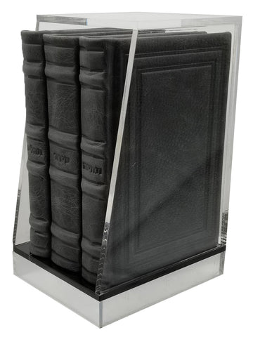 Front cover of the Lehavanah set, light marble gray, lucite box