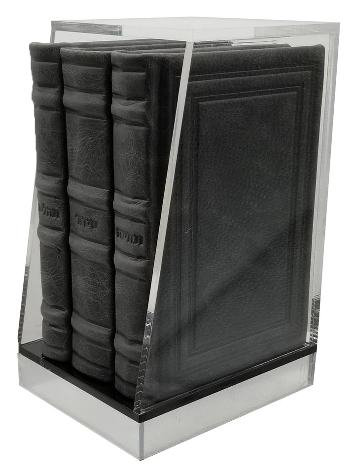 Front cover of the Lehavanah set, light marble gray, lucite box