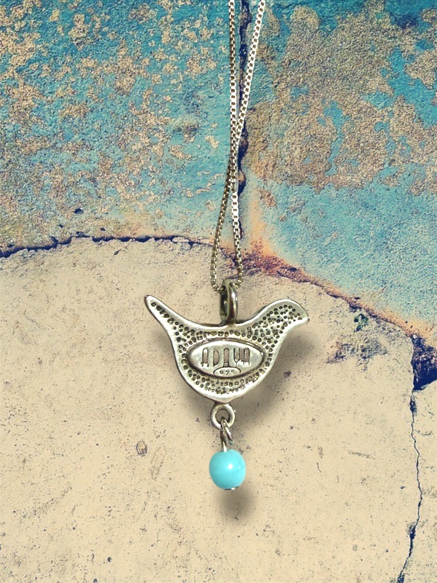 Adaya mosaic dove pendant beaded in bright colors on silver chain | Judaica Square Lakewood (view 6)