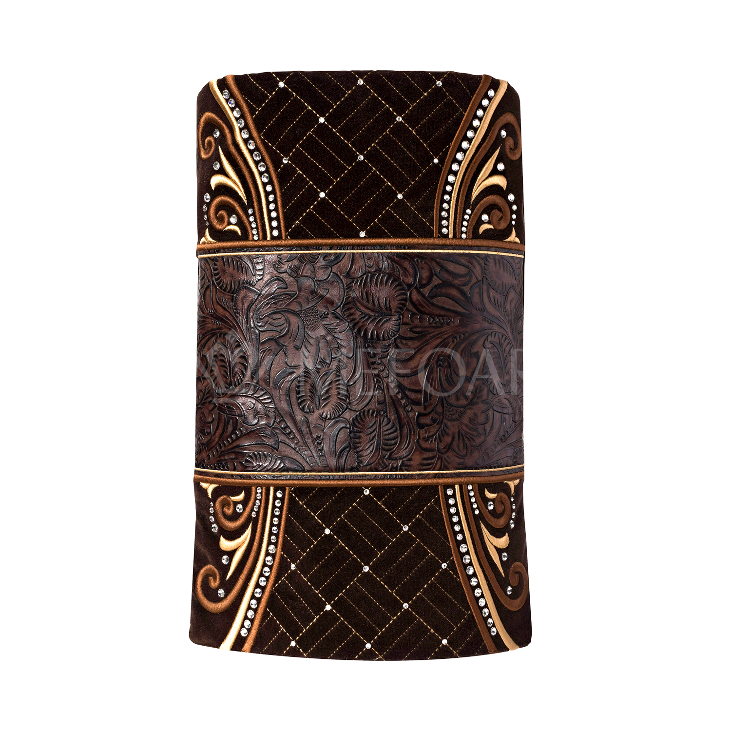 Velvet and Leather Torah Mantle -style 362- Brown - Image 2