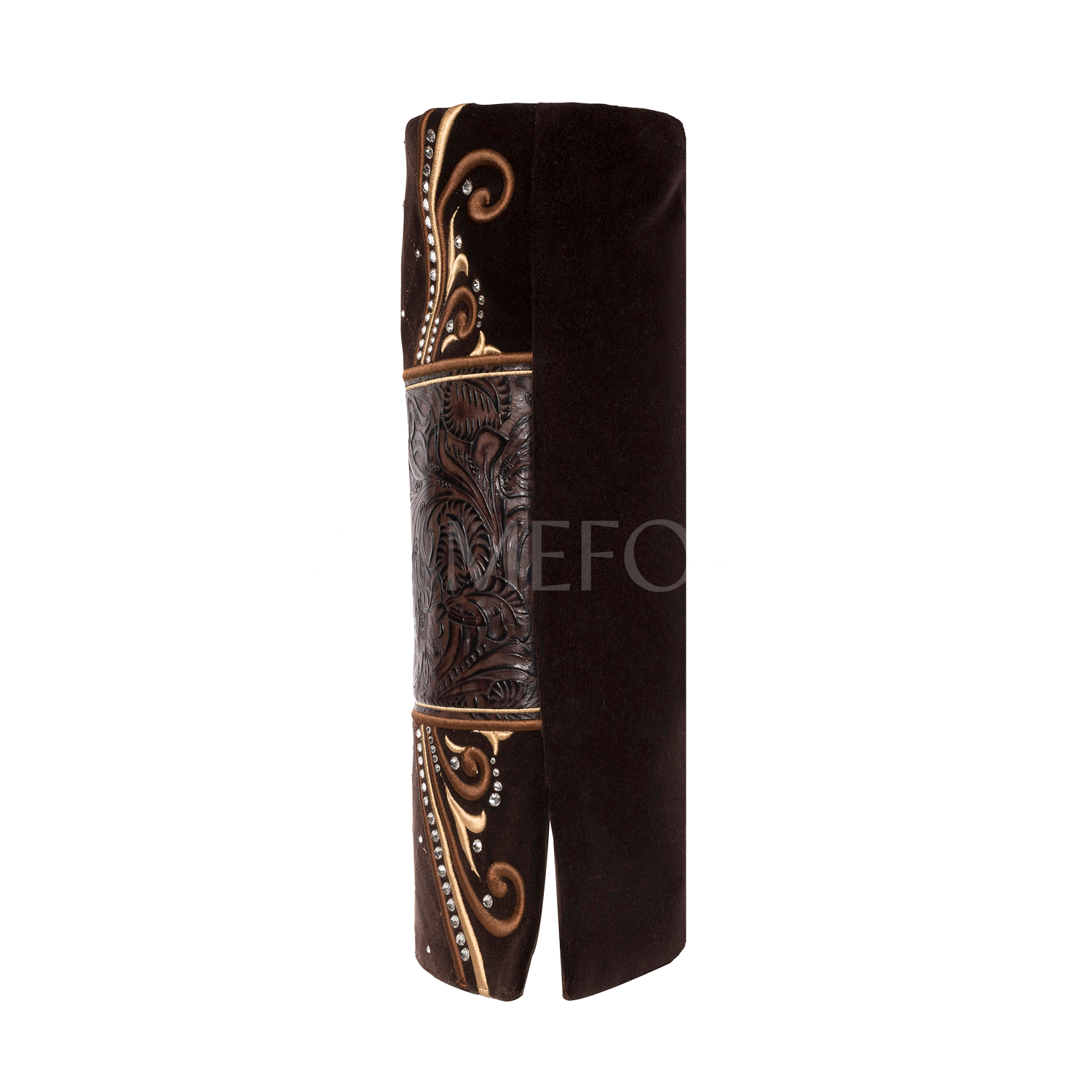 Velvet and Leather Torah Mantle -style 362- Brown - Image 4