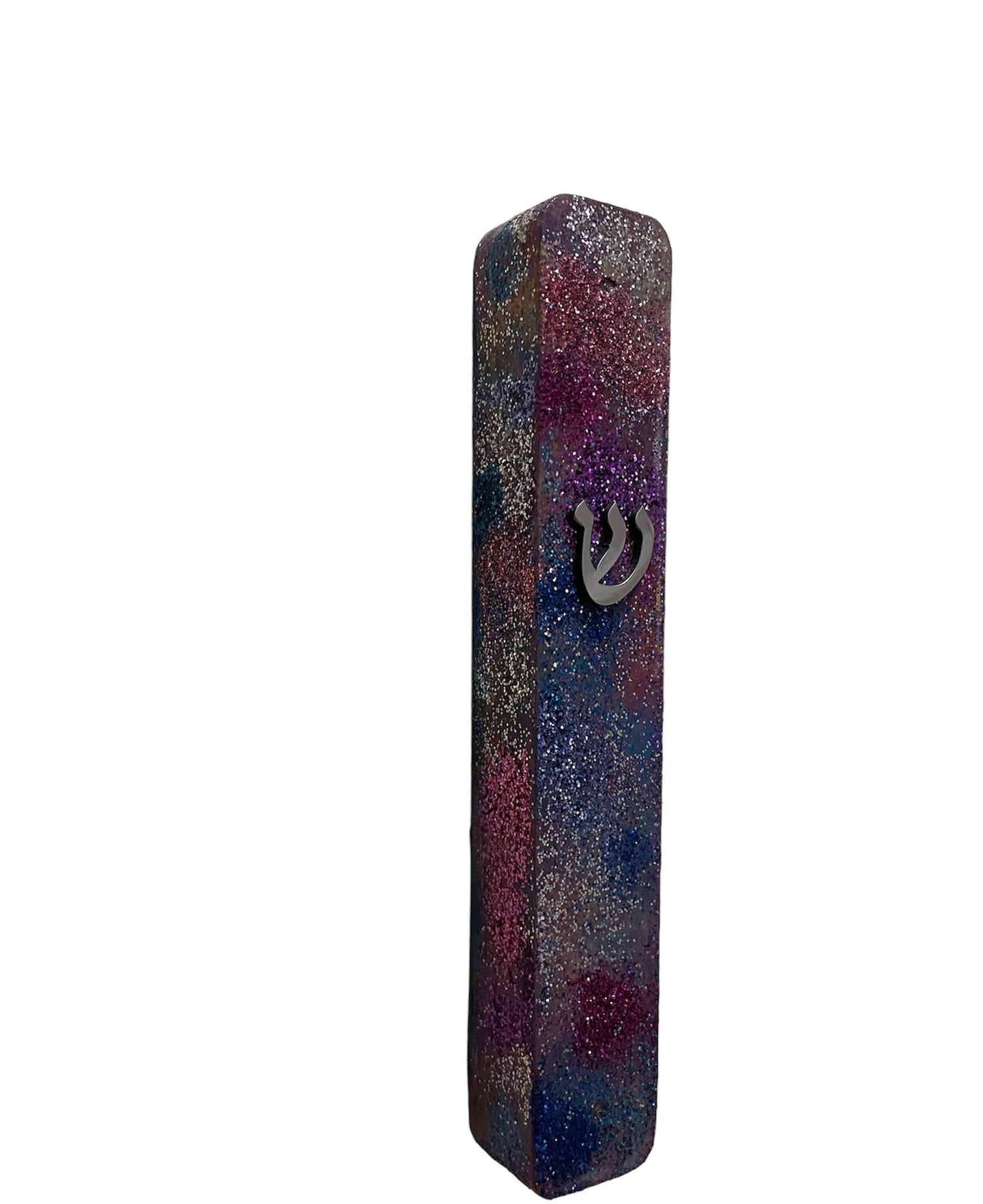 Hand-painted mezuzah cases — checkerboard, leafy vine and glitter mosaic designs | Judaica Square Lakewood (view 9)