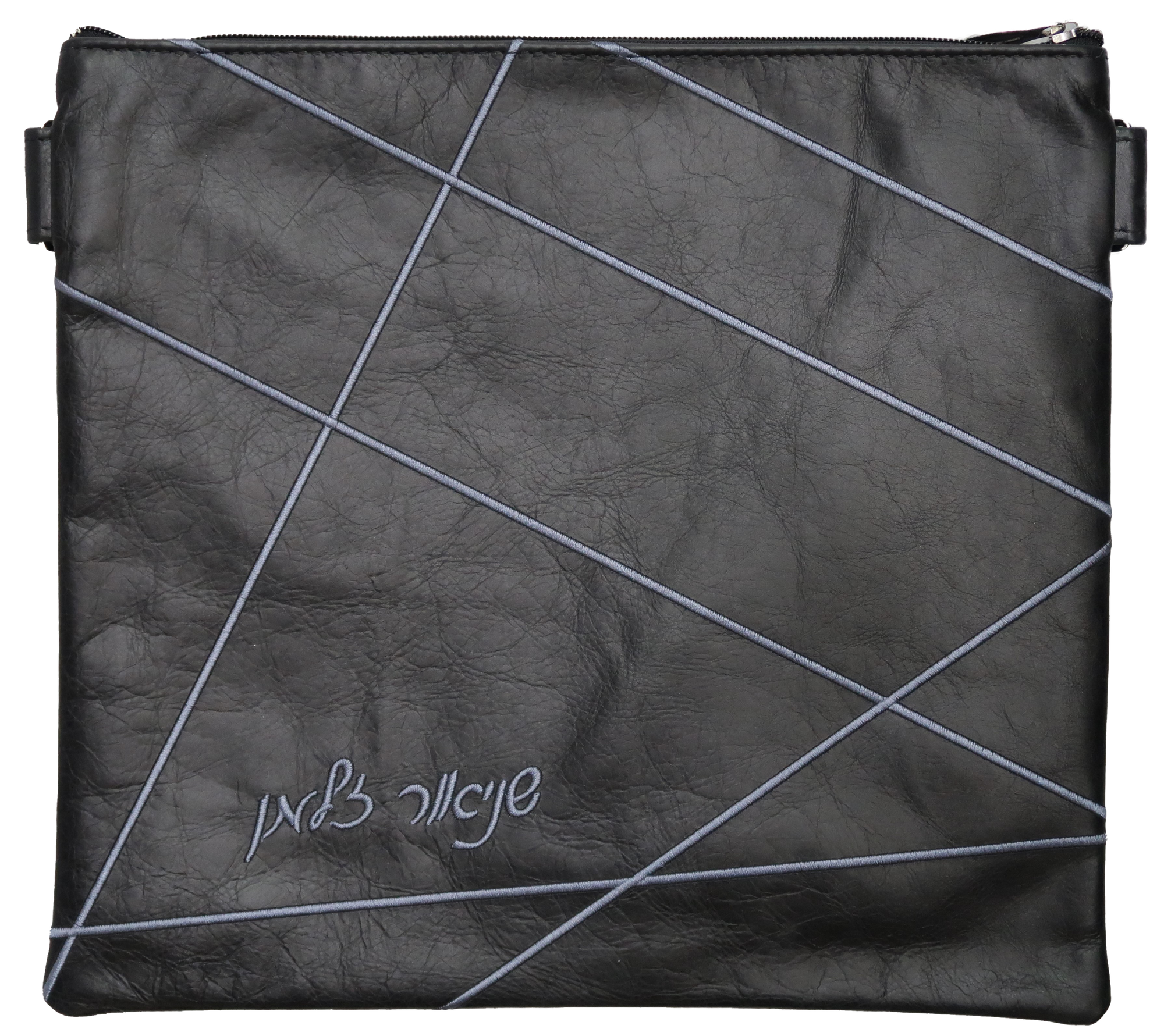 Prestige Leather Tallit & Tefillin Bag — Geometric Design, Exclusive Collection (215G-BK)