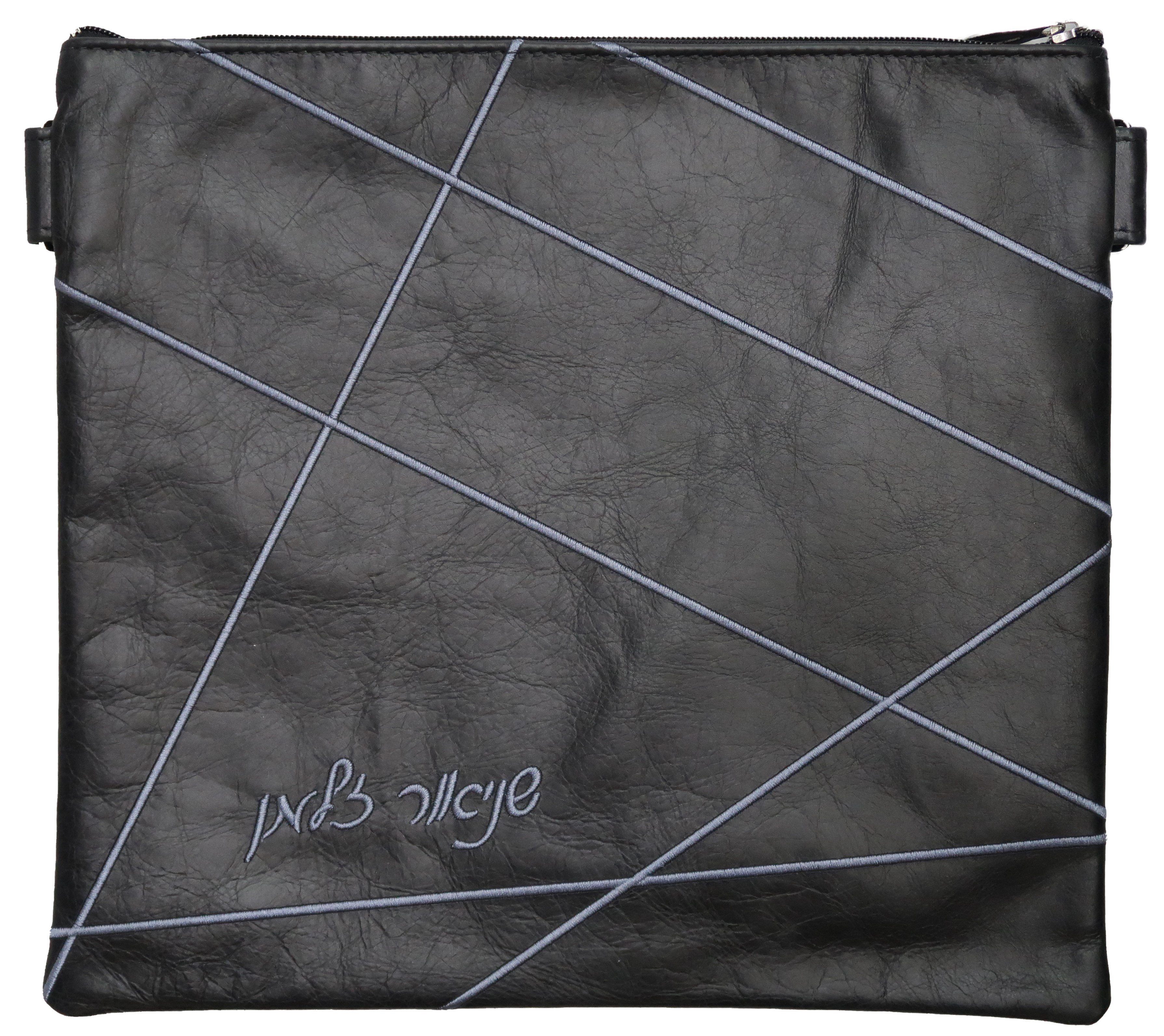 Prestige Leather Tallit & Tefillin Bag — Geometric Design, Exclusive Collection (215G-BK)
