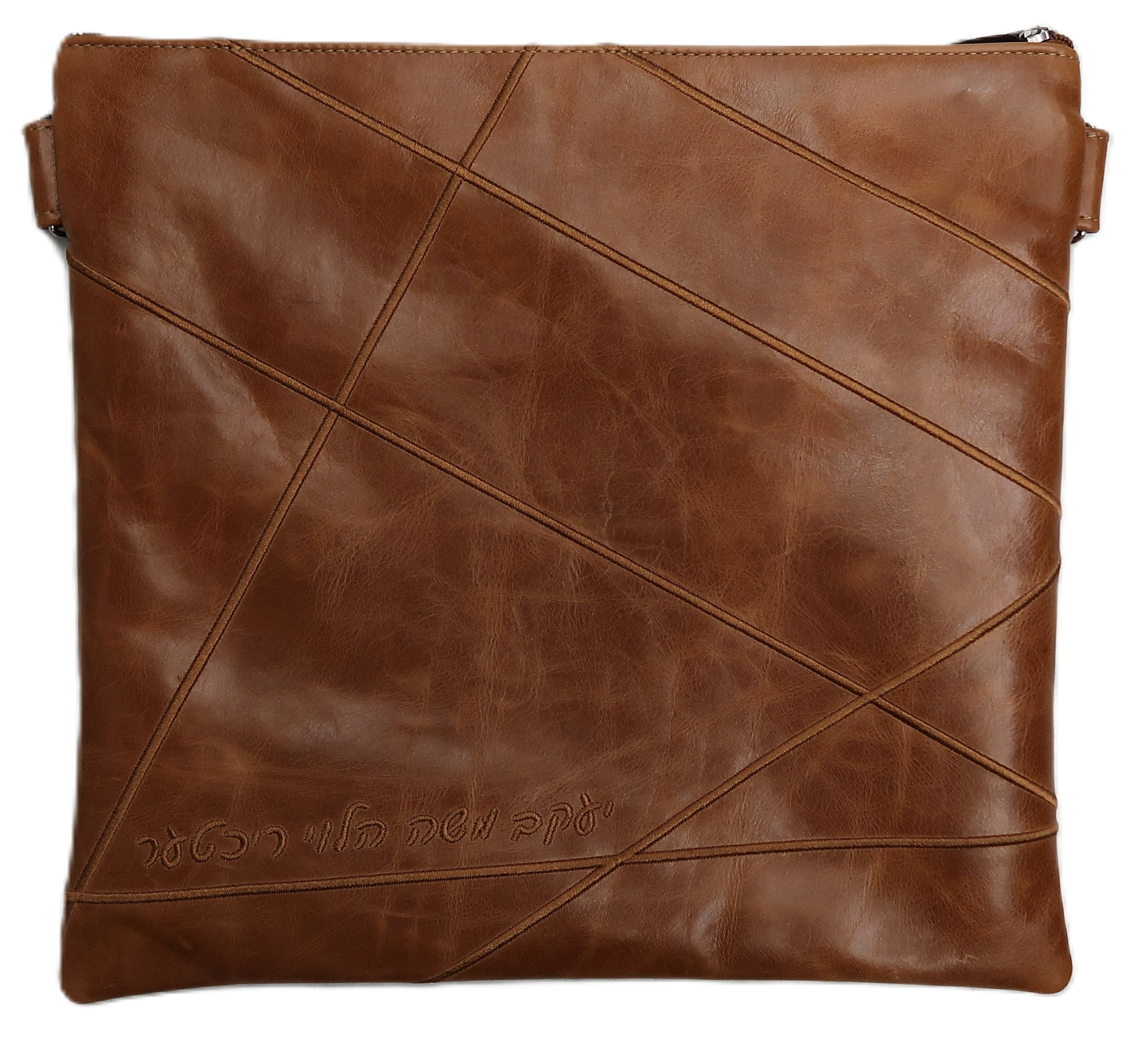 Prestige Leather Tallit & Tefillin Bag — Geometric Design, Exclusive Collection (215G-SA)