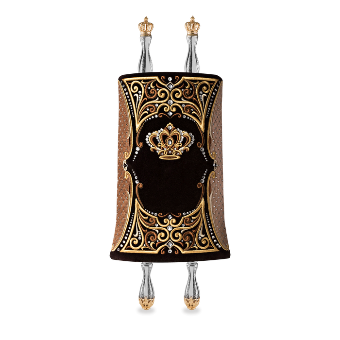 Velvet Torah Mantle - Style 1319 - Brown - Torah Covers & Mantles