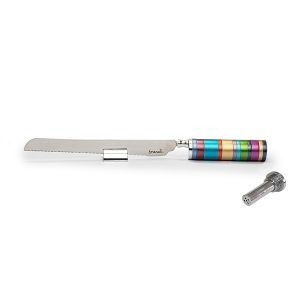 Emanuel Challah Knife Anodized Rings with Saltshaker