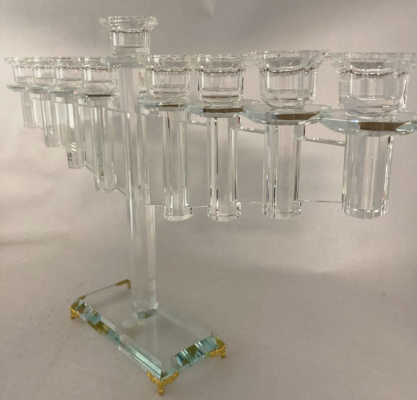 Large Crystal Menorah w/ Gold Feet 11"h (M-X2210AG)