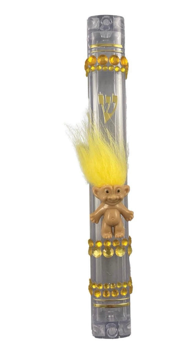 Vintage trolls mezuzah case — acrylic frame with troll dolls | Judaica Square Lakewood (view 9)