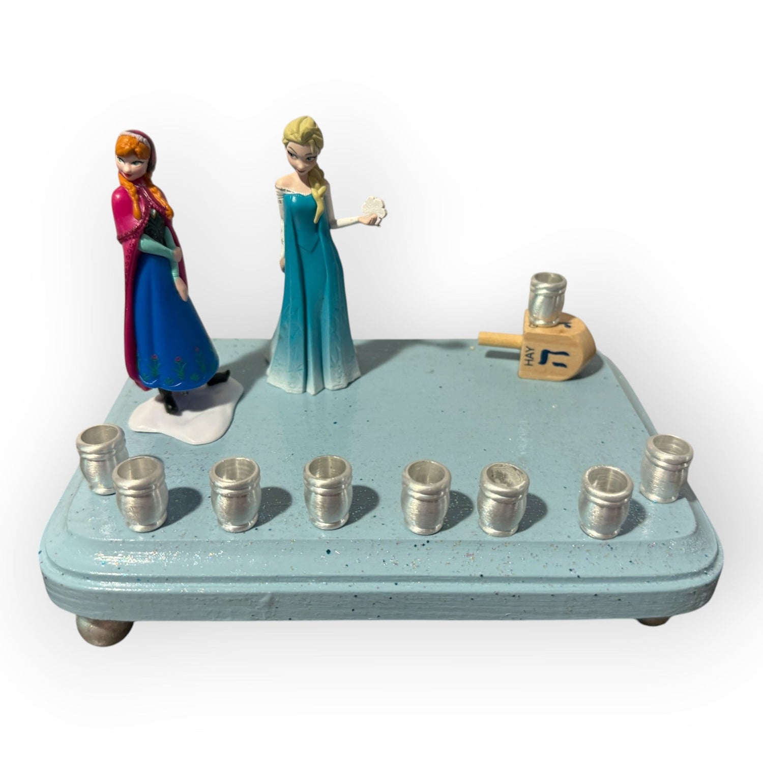 Frozen menorah — Anna and Elsa figures on rhinestone-trimmed painted plaque | Judaica Square Lakewood (view 8)