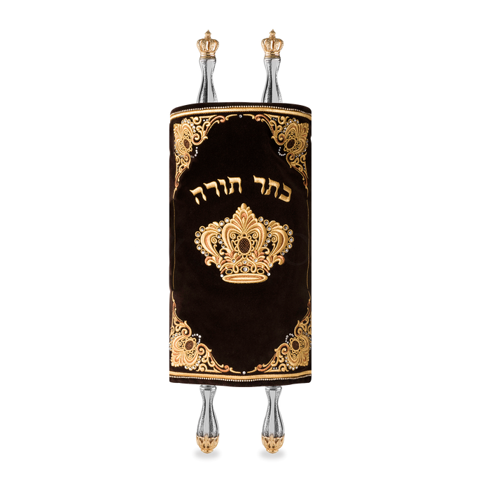 Velvet  Torah Mantle -style 273- Brown - Torah Covers & Mantles