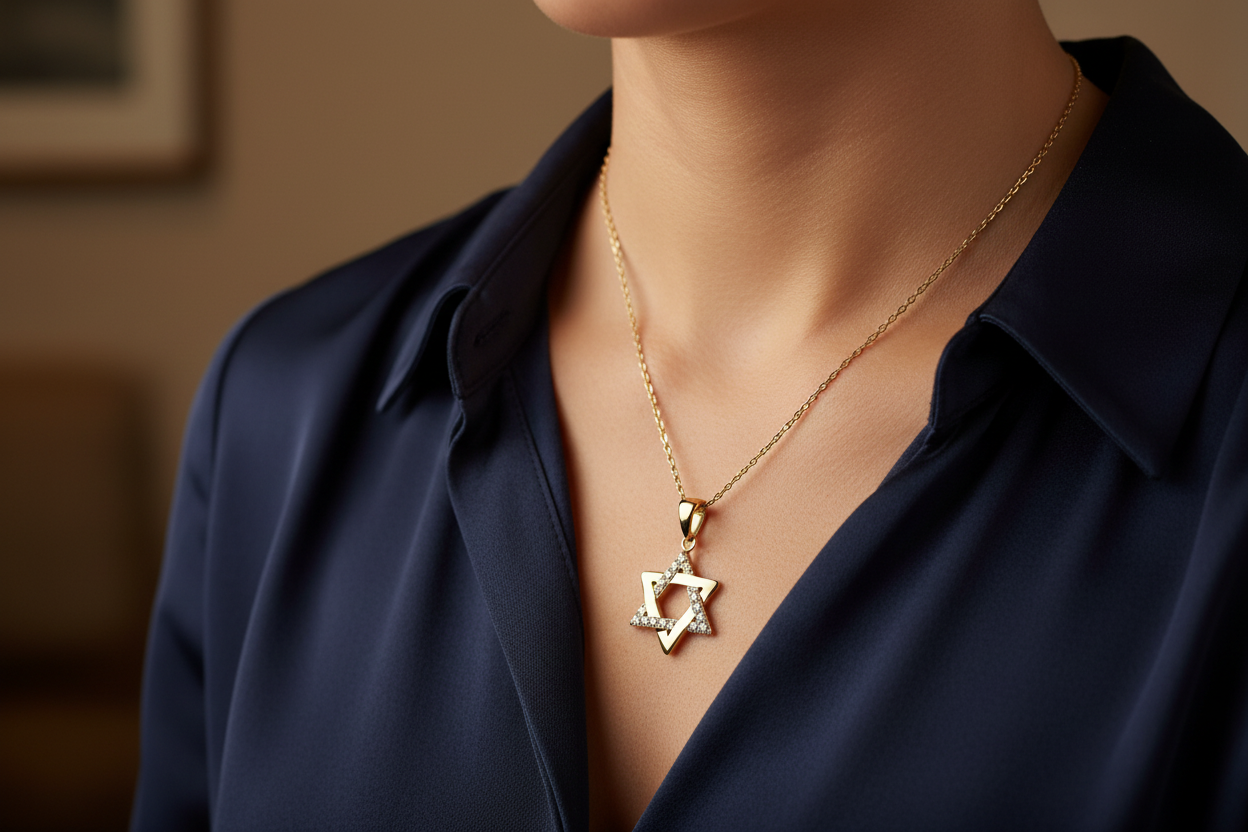Interwoven sterling Star of David pendant lined with cubic zirconia | Judaica Square Lakewood (view 9)