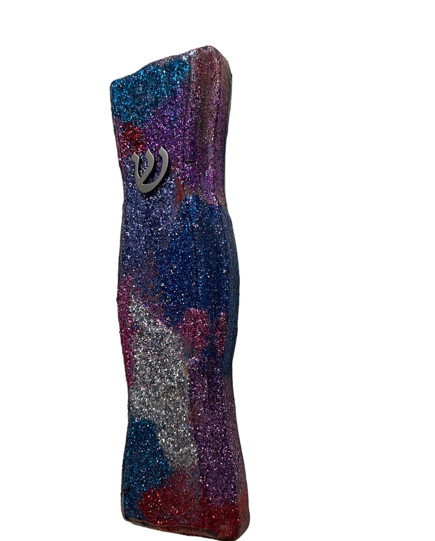 Hand-painted mezuzah cases — checkerboard, leafy vine and glitter mosaic designs | Judaica Square Lakewood (view 8)