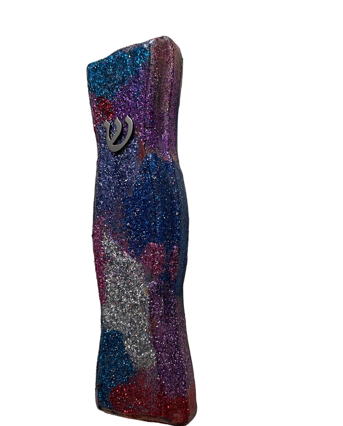 Hand-painted mezuzah cases — checkerboard, leafy vine and glitter mosaic designs | Judaica Square Lakewood (view 8)