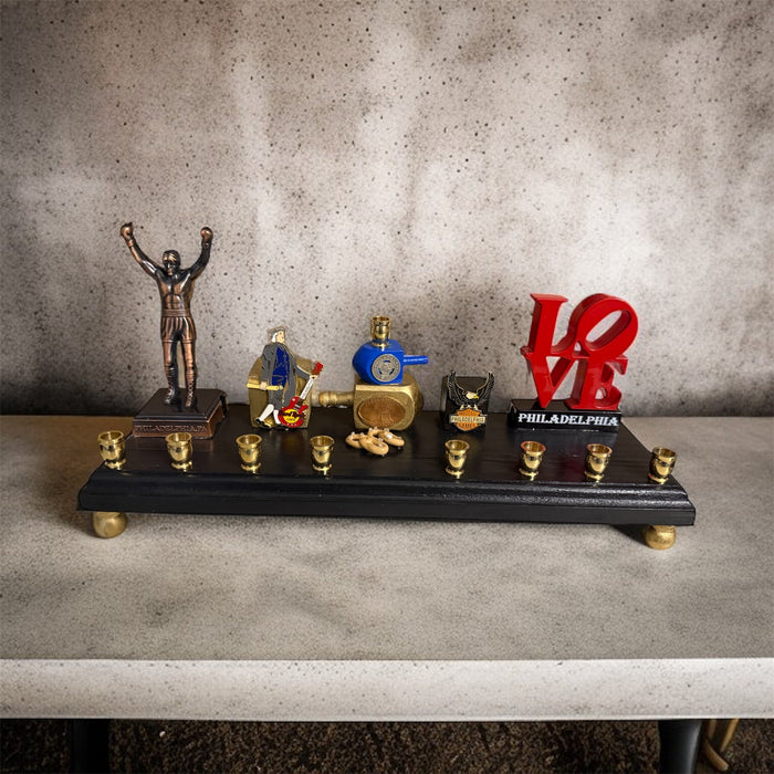 Philadelphia collector menorah — vintage pins, transit token and handmade pretzels | Judaica Square Lakewood