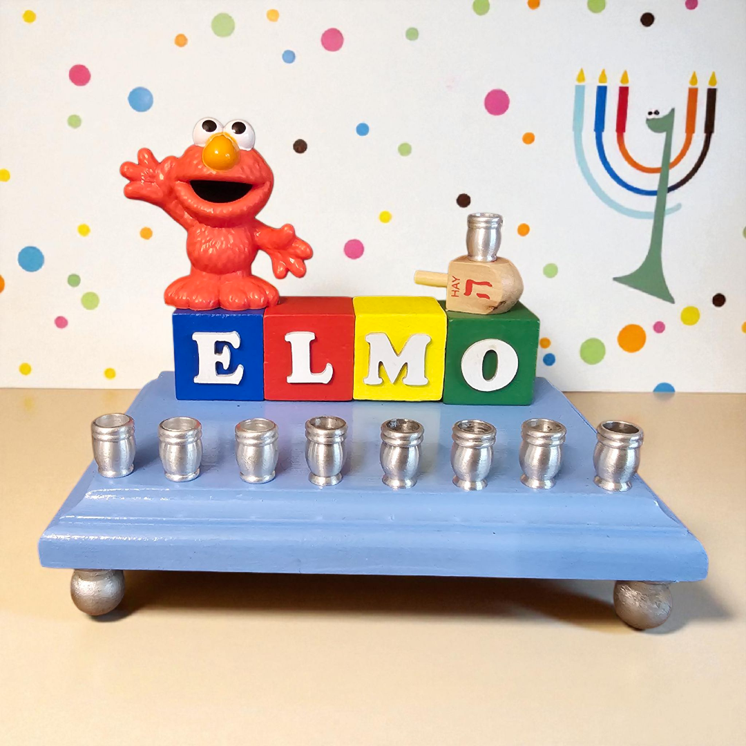 Sesame Street Menorah — Elmo, Bert, Ernie and friends with wooden dreidel shamash | Judaica Square Lakewood (view 8)