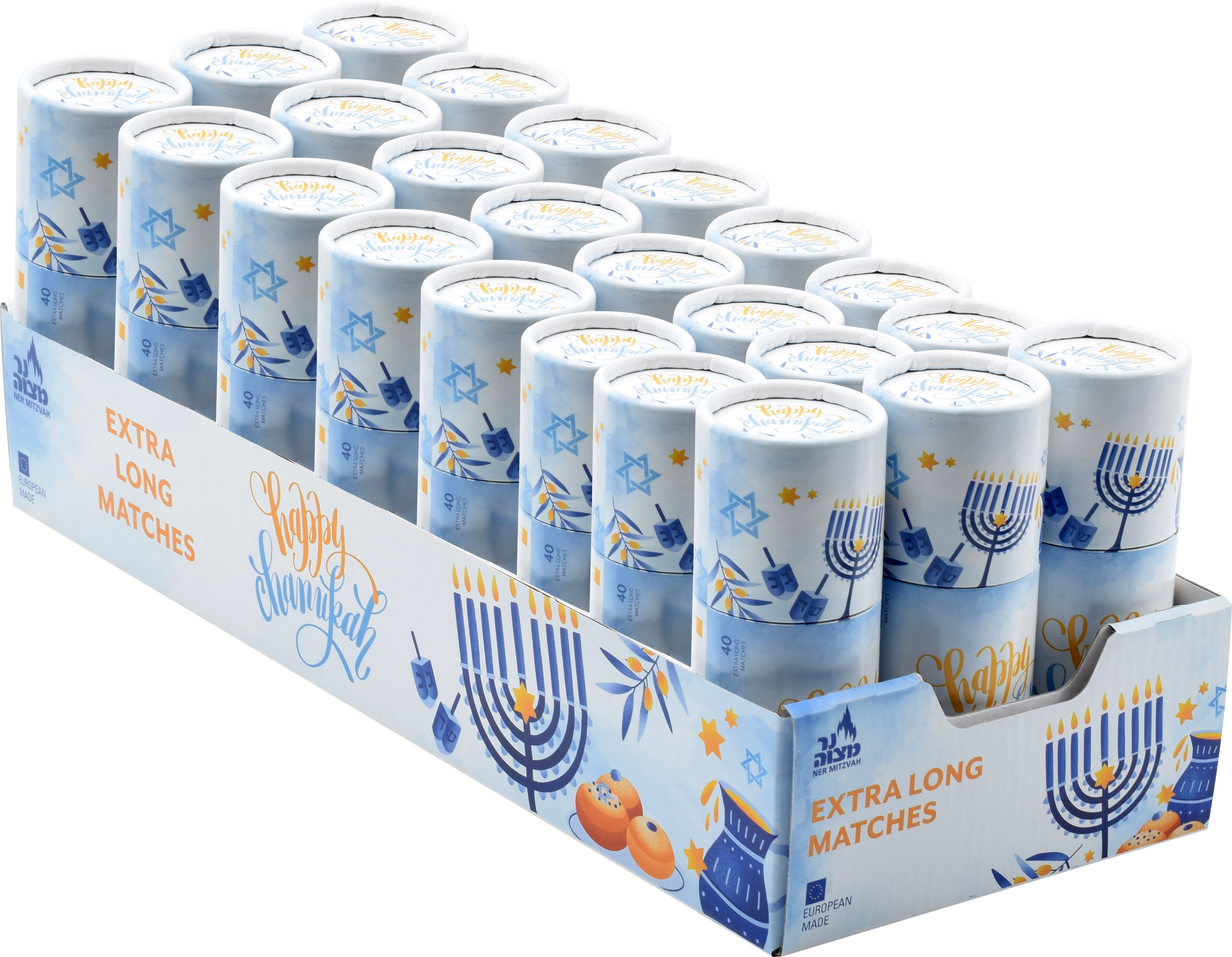 40pk. Chanukah Matches in Drums - Blue — Judaica Square