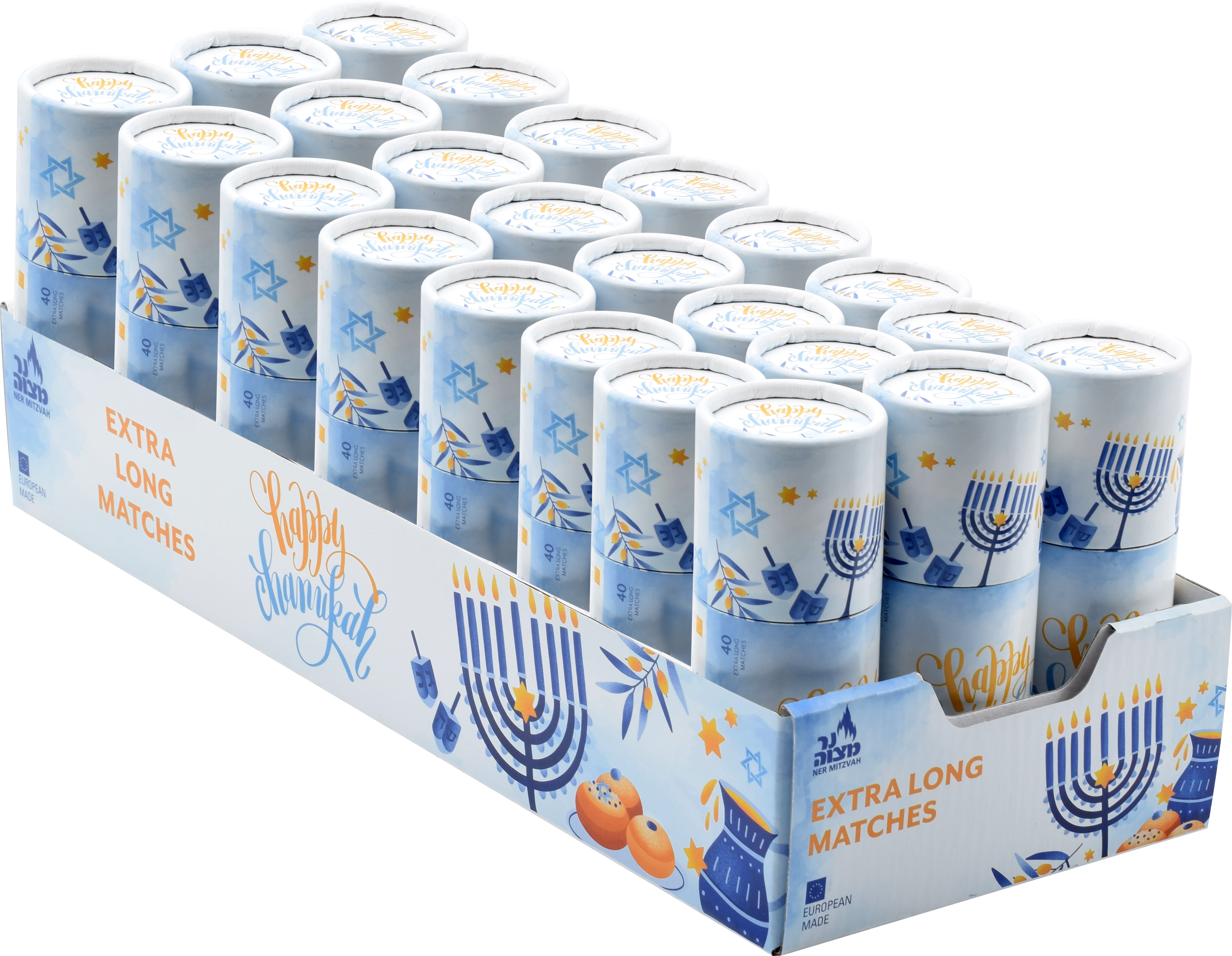 40pk. Chanukah Matches in Drums - Blue — Judaica Square