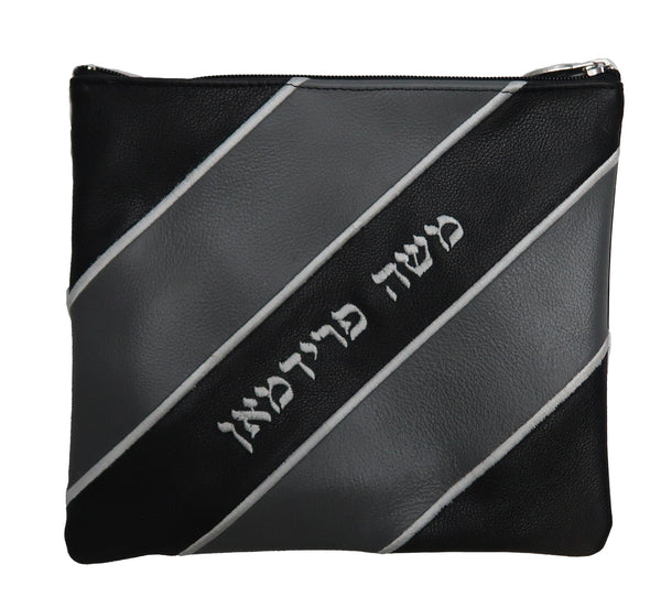 Prestige Leather Tallit & Tefillin Bag — Crown Design, Regal Collection (250F-BK3)