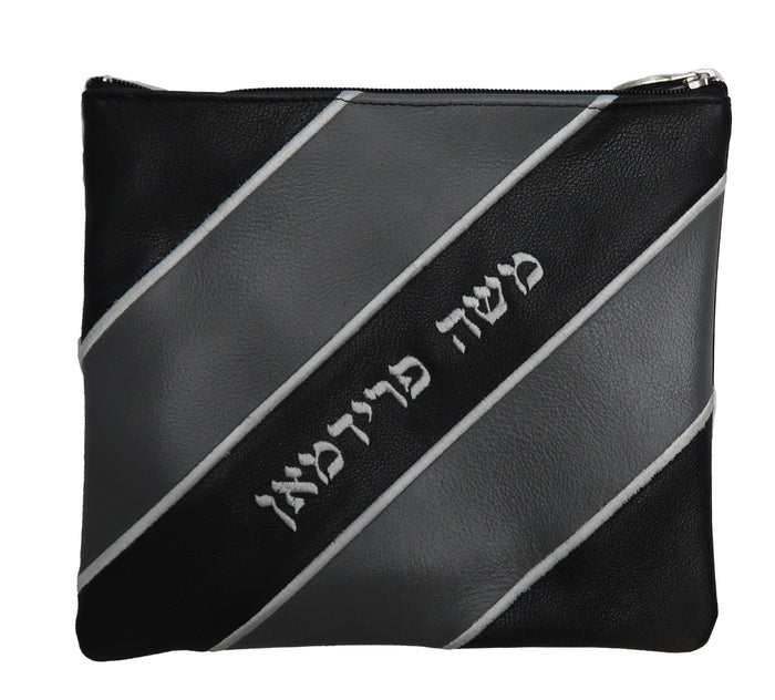 Prestige Leather Tallit & Tefillin Bag — Crown Design, Regal Collection (250F-BK3)