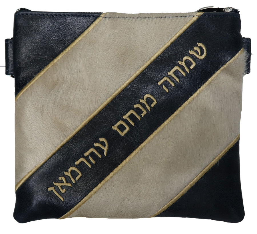 Personalization preview — Premier Leather Tallit & Tefillin Bag — Black Distressed
