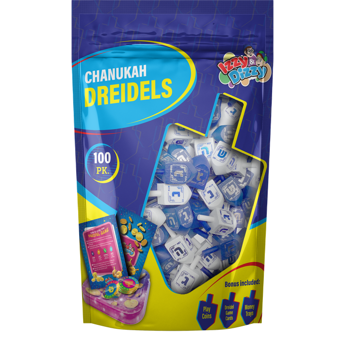 Blue & White Wood Dreidels — painted wooden dreidels with Hebrew letters | Judaica Square Lakewood
