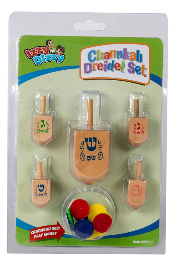 5 PK. Dreidel SET - Natural Wood — Judaica Square