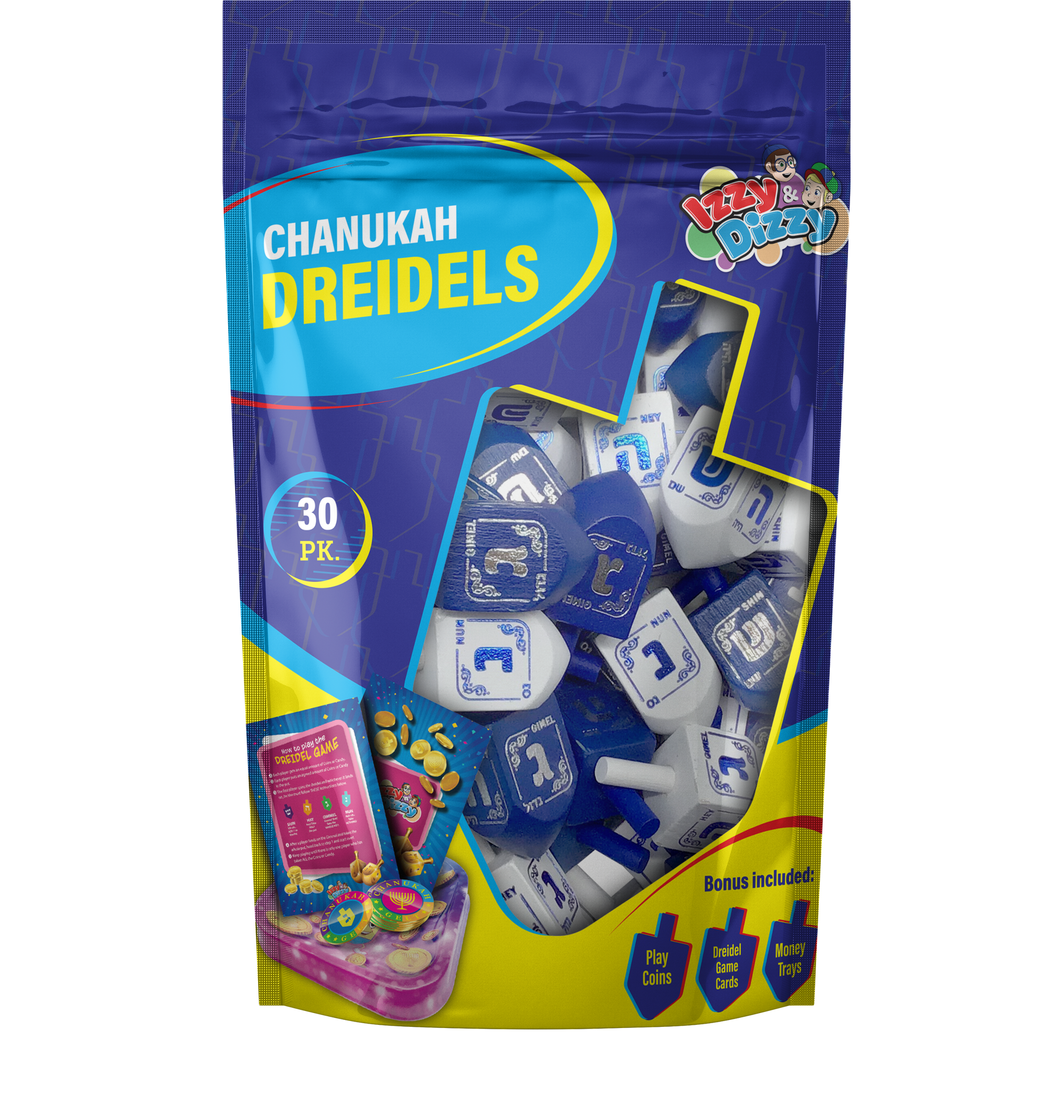 30 Blue & White Wood Dreidels Medium Bulk Pack — Judaica Square
