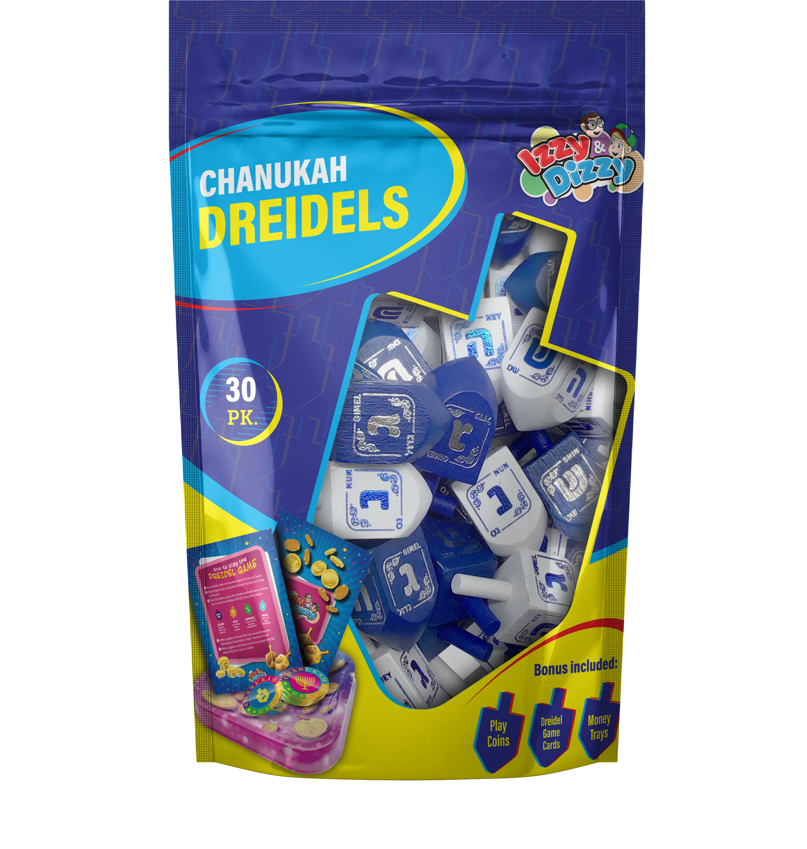 30 Blue & White Wood Dreidels Medium Bulk Pack — Judaica Square