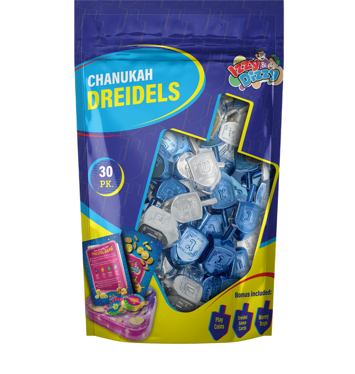 Metallic Blue & Silver Dreidels 30-Pack — thirty medium chrome-finish dreidels | Judaica Square Lakewood