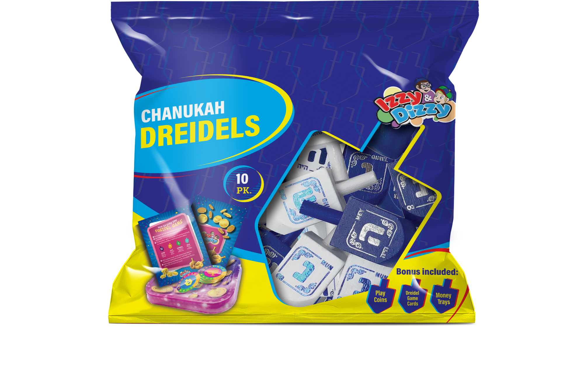 10PK. Blue & White Wood Dreidels Medium Pack — Judaica Square