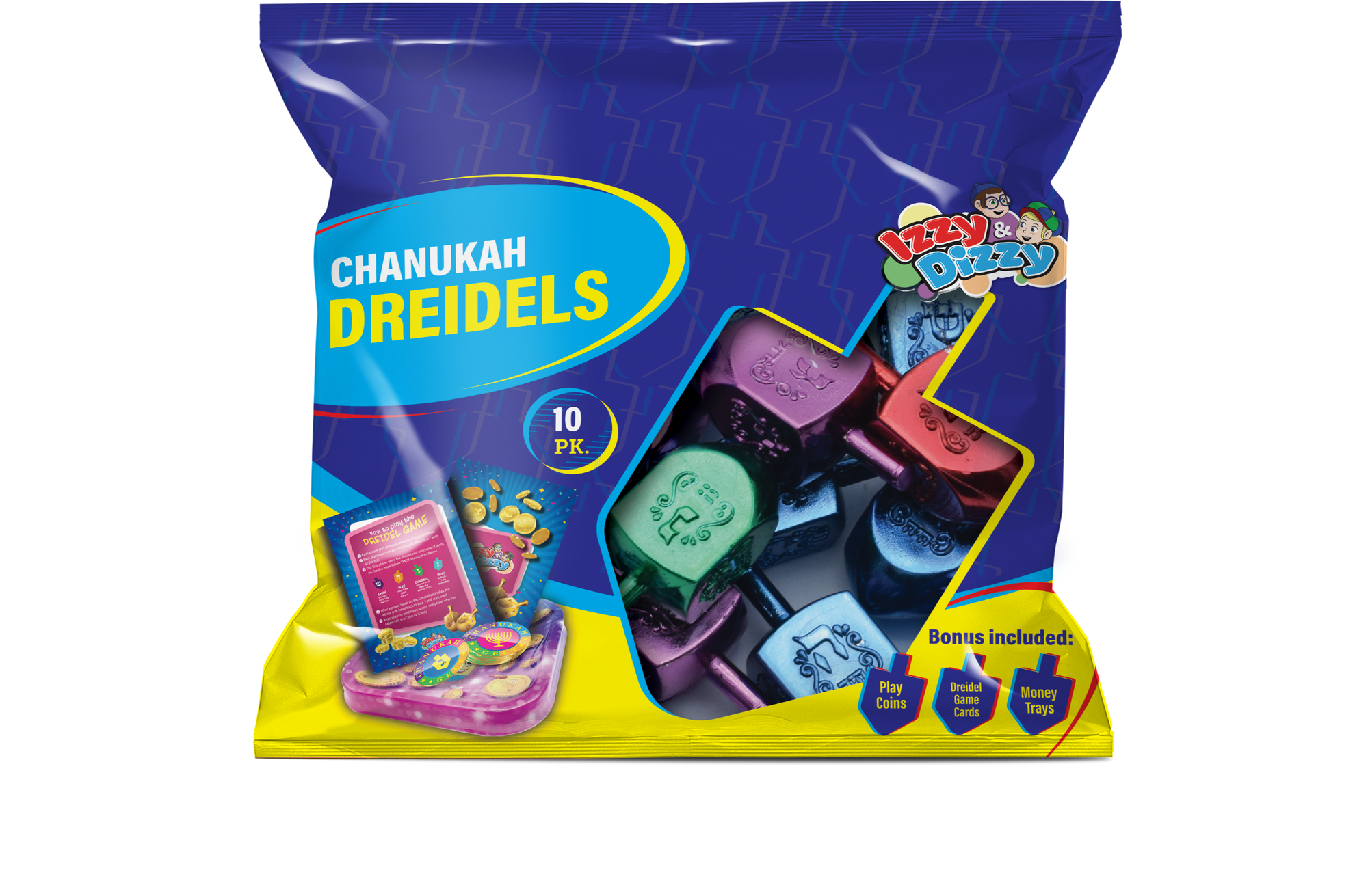 10PK. Multi Color Metallic Dreidels Medium Pack — Judaica Square
